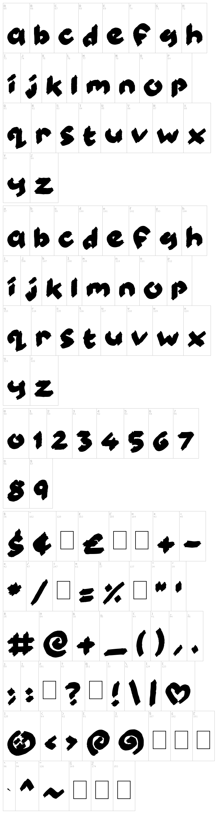 Kiddy Paints font map
